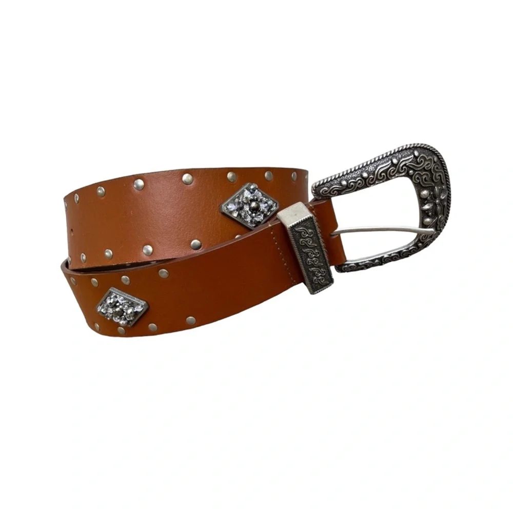Chico large rhinestone and studs embossed buckle belt